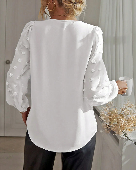 Hauts À Col V Avec Motif En Points Patchwork Et Manches En Lanterne