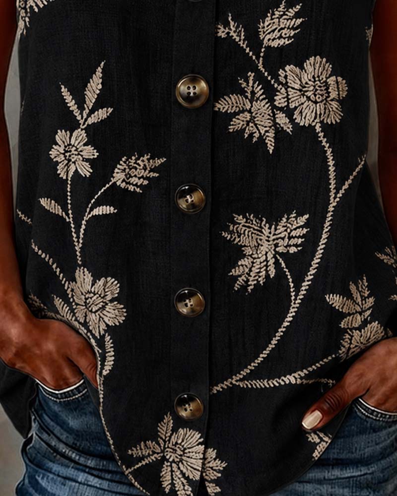 Débardeur Florale Camisole Anneau Métallique