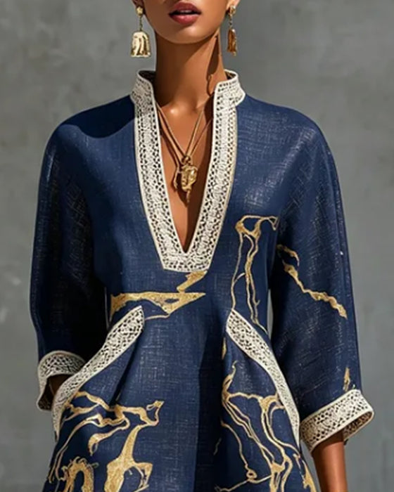 Robe Col Montant Manche Demi Creux