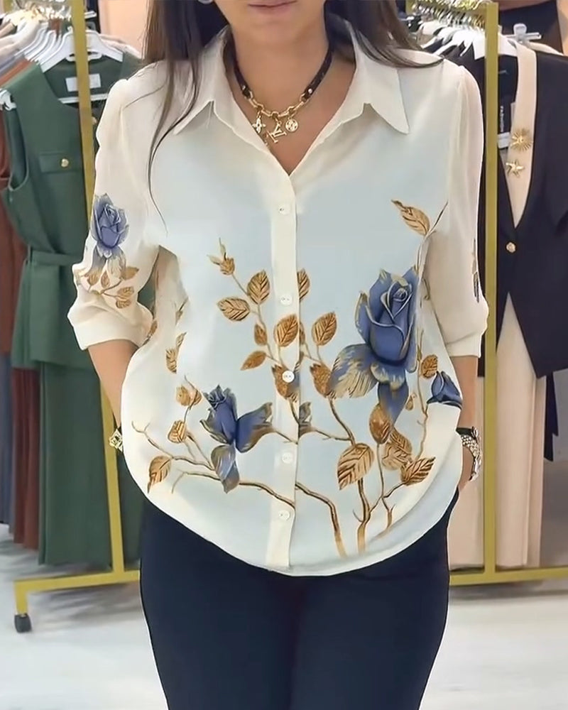 Chemisier Col Revers Manche Bouffante Boutonnage