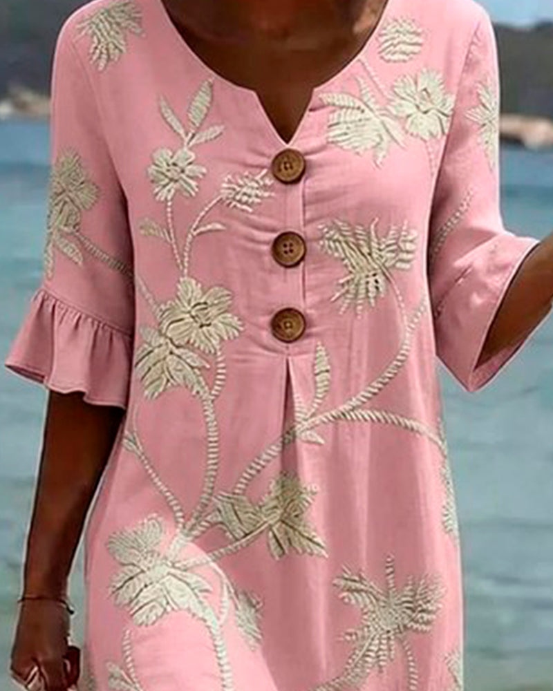 Robe Petite Col En V Volant Manche 3/4
