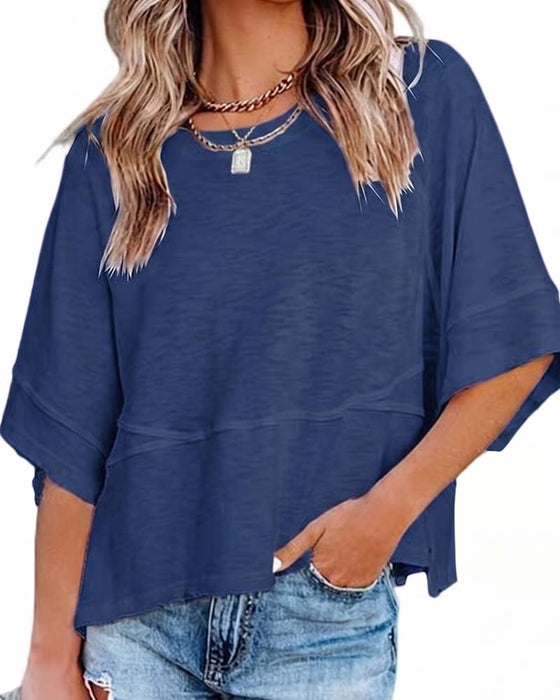 T-Shirt Panneau Unie Manche Évasée