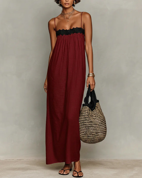 Robe Contraste De Couleur Droite Maxi