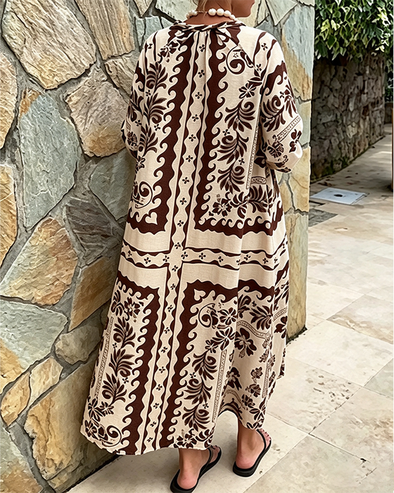Robe Col V Style Ethnique Ample Grand Ourlet