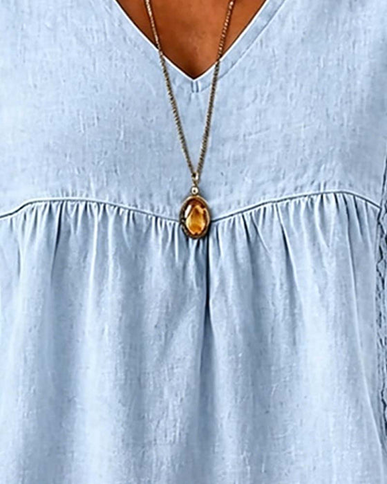 Blouse Col V Froncé Manche Courte