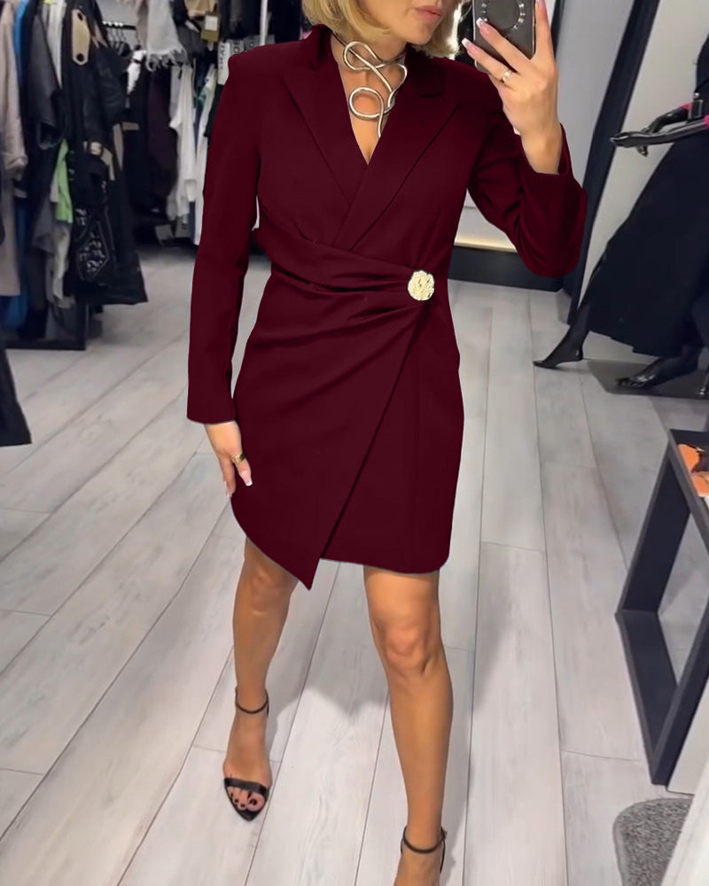 Robe Unie À Col Tailleur Tendance