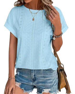 Blouses Uni Col Rond Ample Manches Courtes