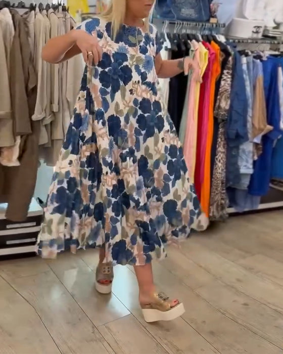 Robe Col Rond Imprimé Floral Élégante