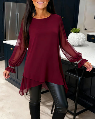 Blouson Perlé Manche Boule Col Rond