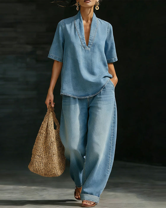 Set Lavé Denim Encolure V