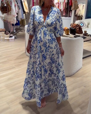 Robe Décolleté Profond En V Élégant Floral Longue