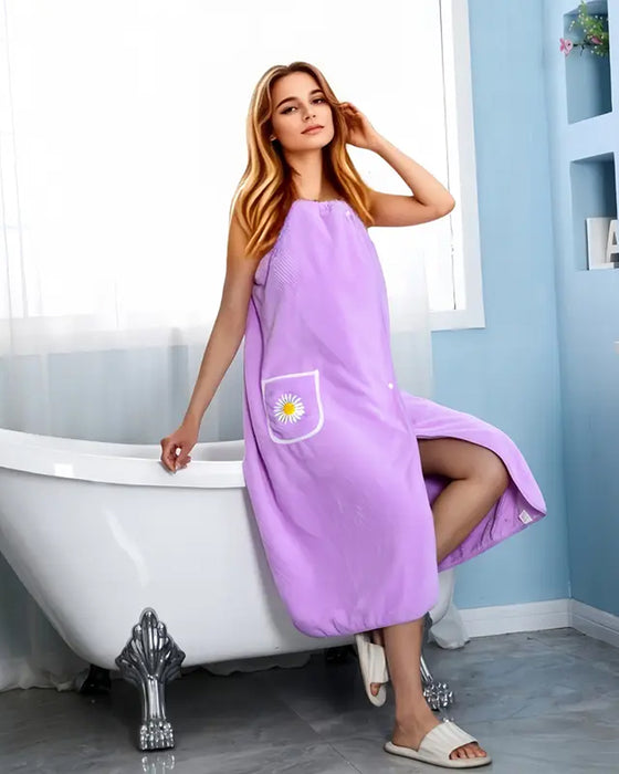 Doux Absorbant Séchage Rapide Portable Serviette De Bain Jupe Avec Poche À Motif Fleuri
