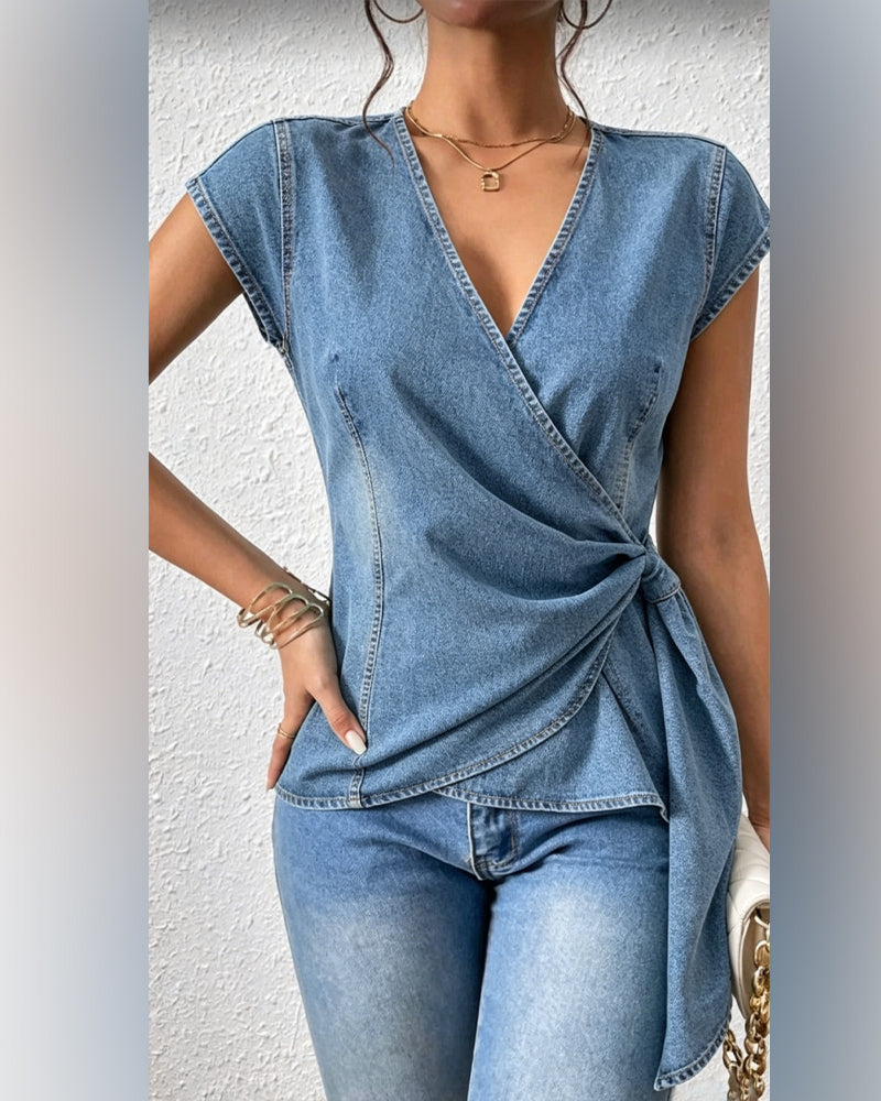 Blouse Col En V Design Nœud Torsadé