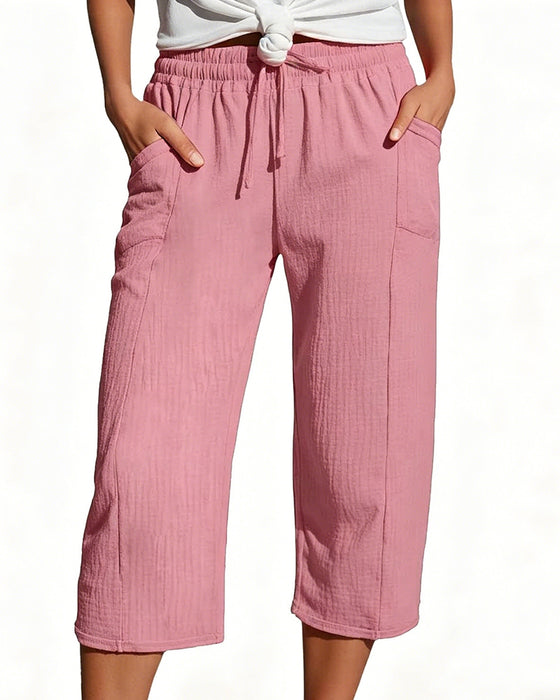 Pantalon Unie Cordon De Serrage Jambe Large Racourci