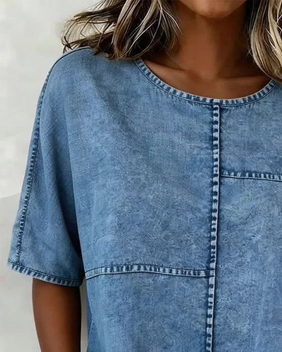 Haut Abîmé Denim Manche Courte