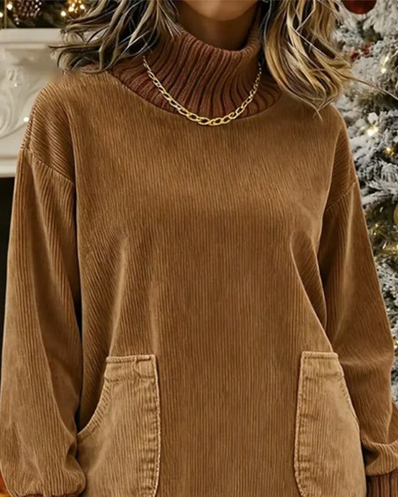 Retro Dress with High Neck and Long Sleeves