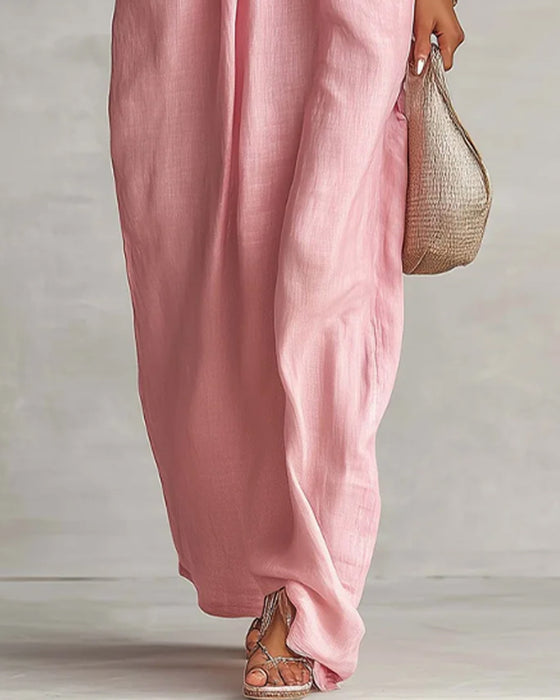 Robe Col En V Froncée Rayée Lâche