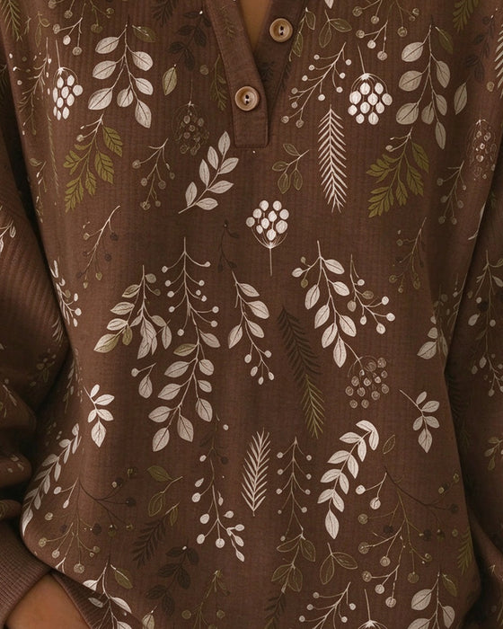 Sweatshirt Gaufré Col Henry Imprimé Floral