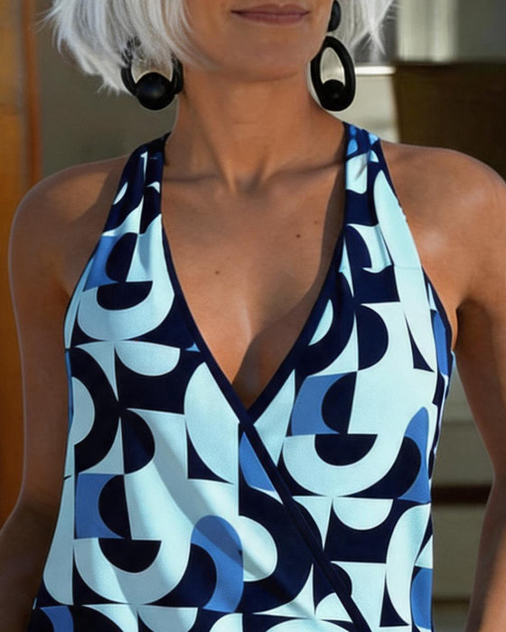 One-Piece Géométrique Imprimé Halter