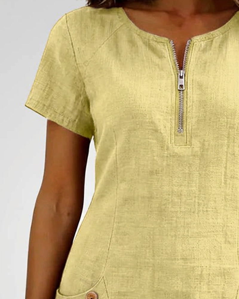 Robe Fermeture Éclair Poche Coton Lin