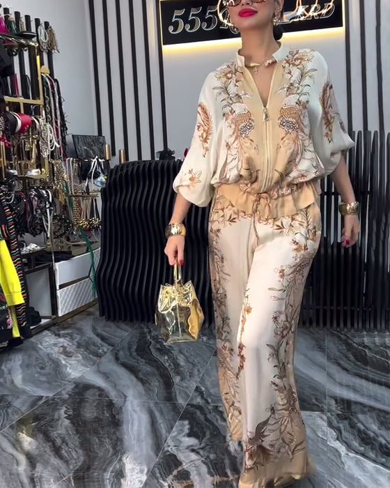 Costume à Pantalon Large Tempérament Col Montant Fermeture Éclair