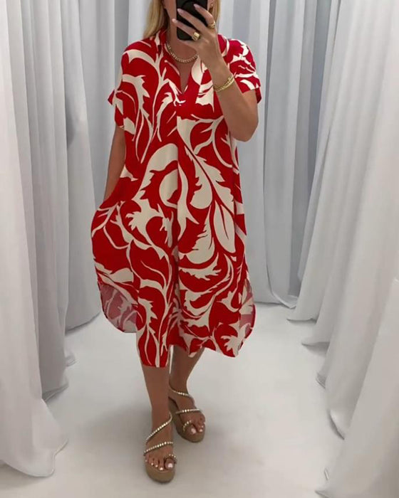 Robe décontractée fendue à imprimé contrasté