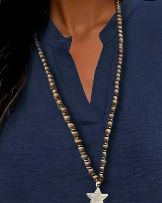 Blouse Unie Fente Latérale Manches Courtes