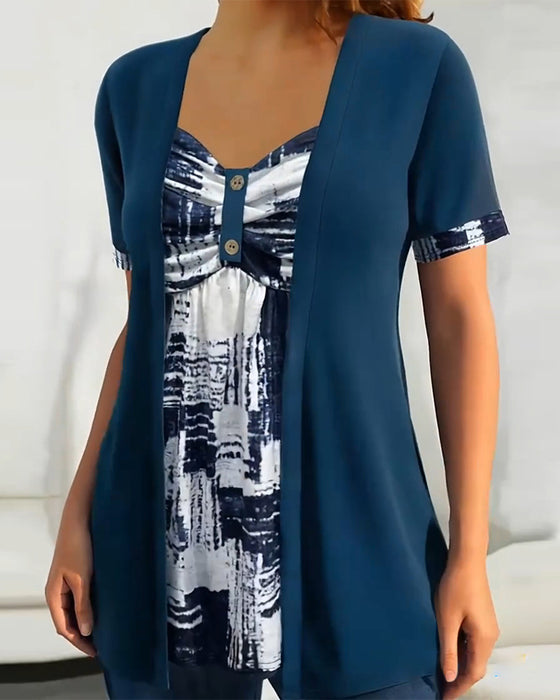 Blouse Imprimée Faux Deux Pièces Irrégulière