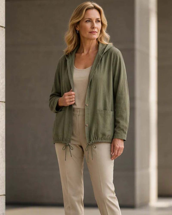 Manteau Capuche Couleur Unie Poche