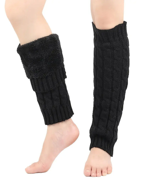 Jambières En Tricot À Câbles Doublées Polaire Manchons De Bottes Thermiques