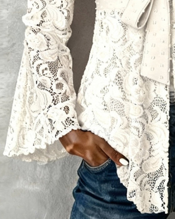 Blouse Unie À Manches Ballon Et Col V