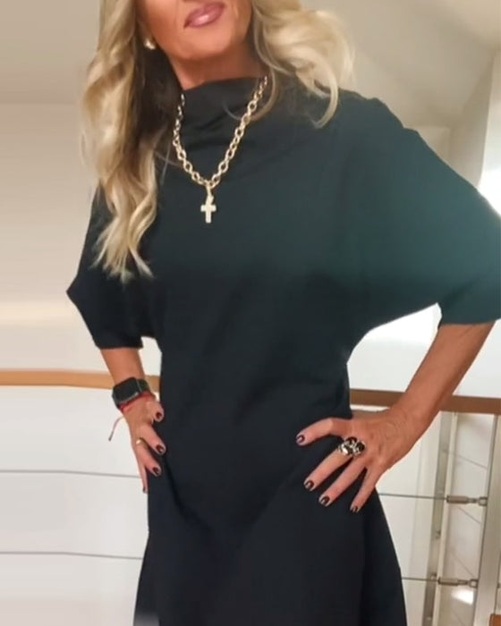 Robe décontractée ample à col haut de couleur unie