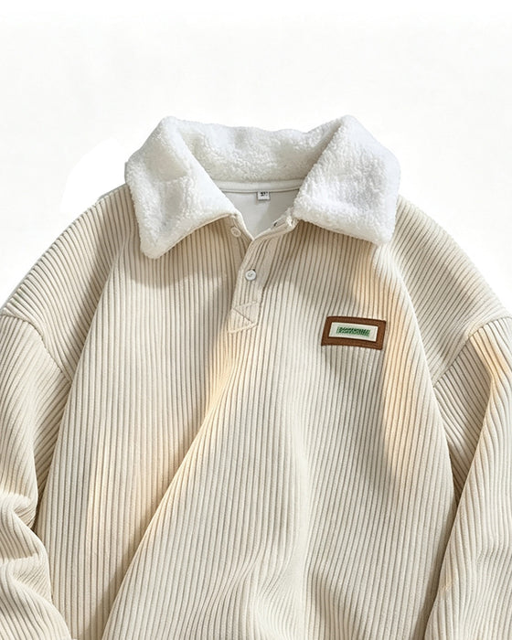 Sweatshirt Côtelé Boutonné Revers