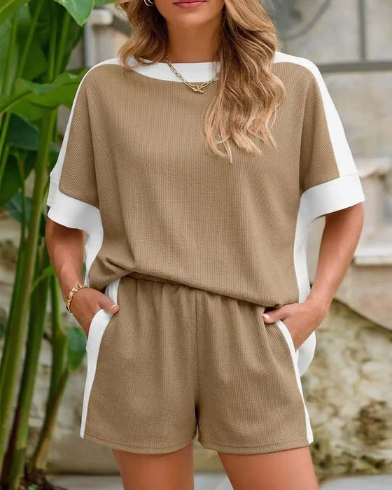 Set Bloc De Couleur Manche Courte Short Décontracté