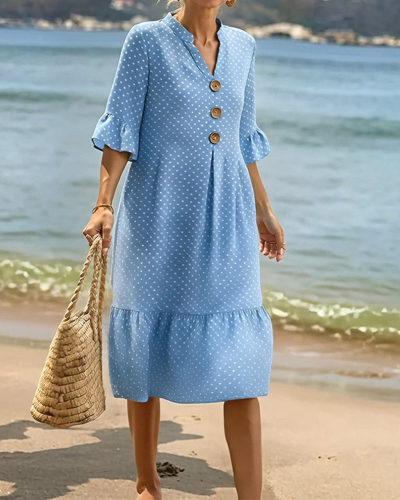 Robe Polka Dot Col V Volanté Manche