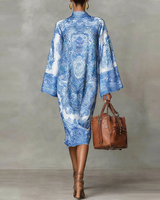 Robe À Col Montant Avec Imprimé Vintage