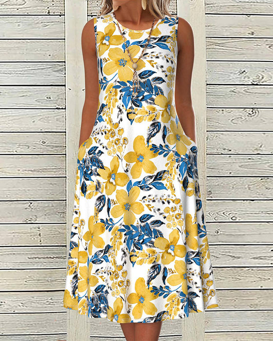 Robe sans manches avec imprimé floral et poche
