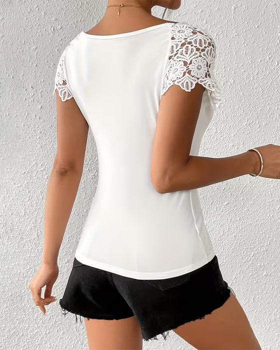 T-Shirt Dentelle Off-The-Shoulder Patchwork