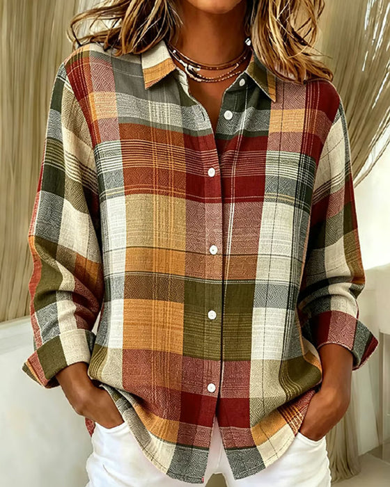 Chemise Carreau Contraste Couleur Fente Coupe Relax