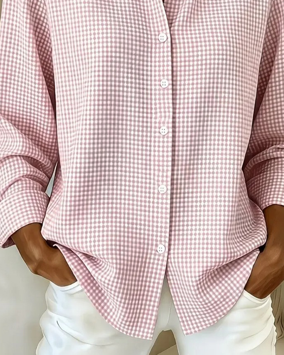 Chemise Col-V À Carreaux Boutonnage Décontractée Ample