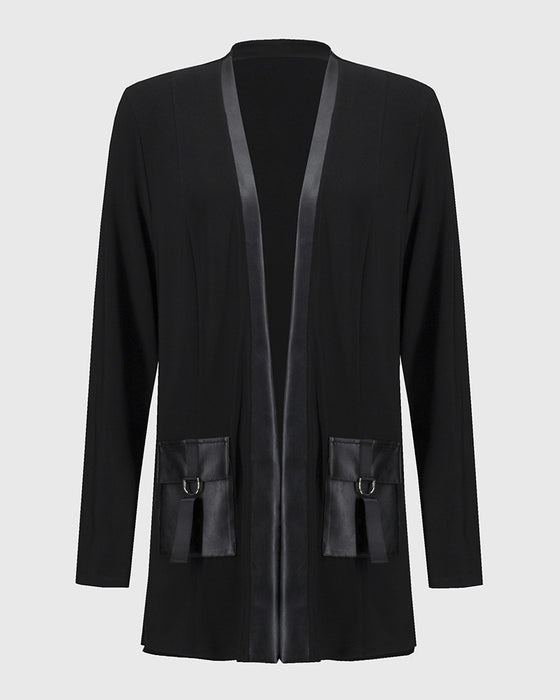 Manteau à poches en patchwork de couleur unie tendance