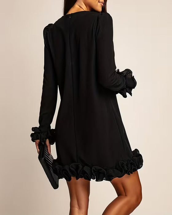 Robe Manche Ballon Droite Bouton Fleur