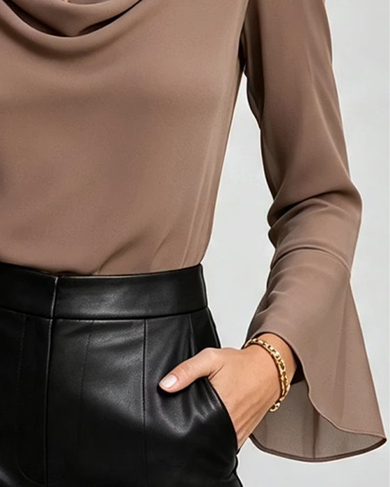 Blouse Col Mock Manche Longue Unie