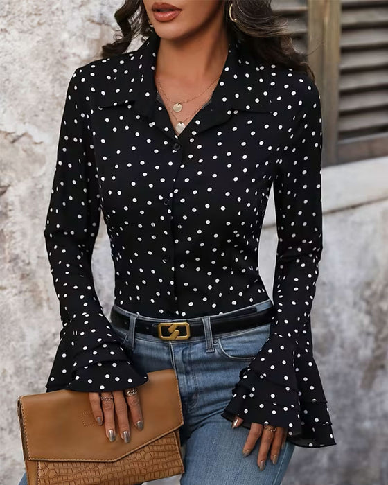 Blouse Pois Double Couche Manche Cloche