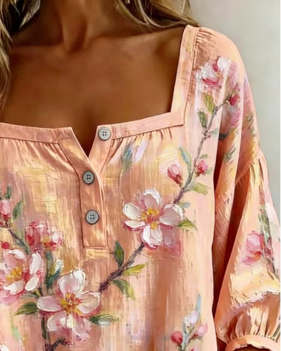 Blouse Imprimé Floral Col Carré