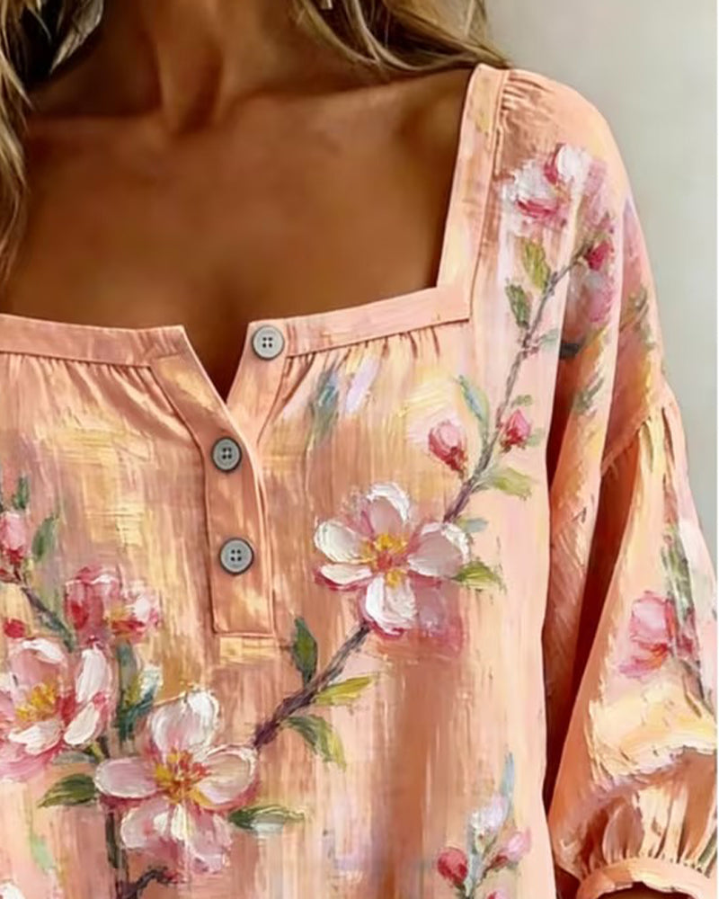 Blouse Imprimé Floral Col Carré