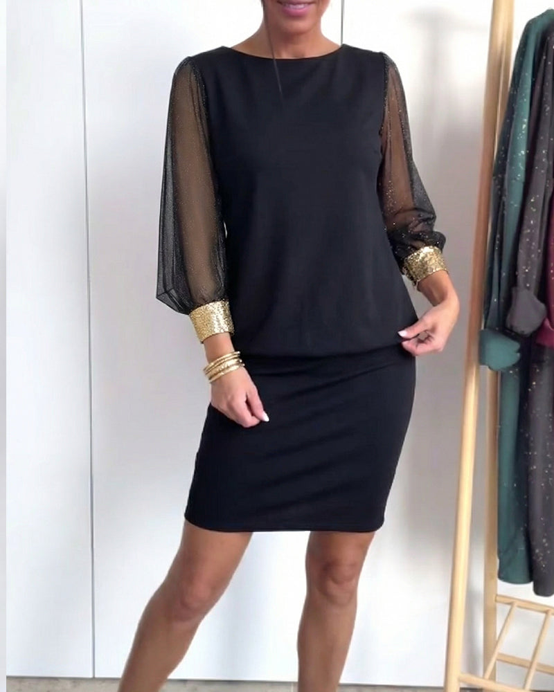 Robe Tulle Contraste De Couleurs Manches Longues