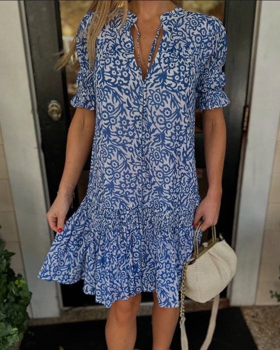 Robe À Nouer Manches Bouffantes Imprimée