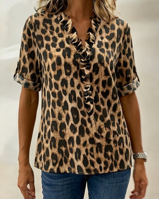 Blouse Classique Imprimé Léopard Volantée
