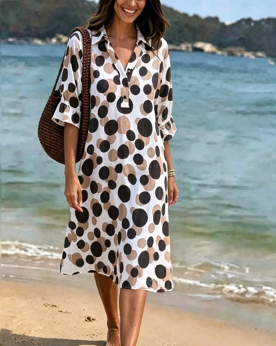 Robe À Pois Manches Mi-Longues